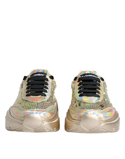Dolce & Gabbana Gold Pailletten Iridiscent Daymaster Turnschuhe Schuhe