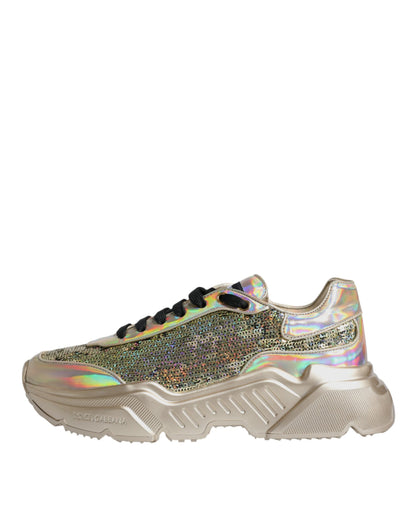 Dolce & Gabbana Gold Pailletten Iridiscent Daymaster Turnschuhe Schuhe