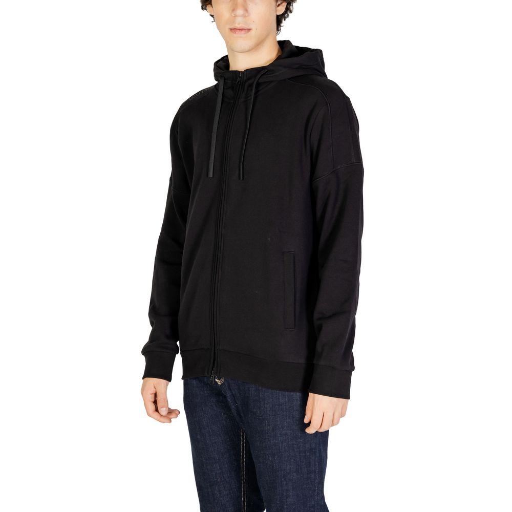EA7 Emporio Armani Schwarzer Baumwoll-Kapuzenpulli
