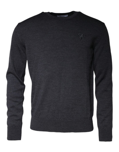 Dolce & Gabbana Dunkelgrauer Pullover mit Rundhalsausschnitt aus Wolle