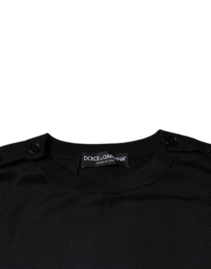 Dolce & Gabbana Schwarzer langärmeliger Pullover mit Rundhalsausschnitt
