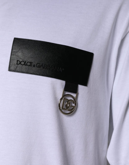 Dolce & Gabbana Weißes Logo-Patch T-Shirt mit Rundhalsausschnitt aus Baumwolle
