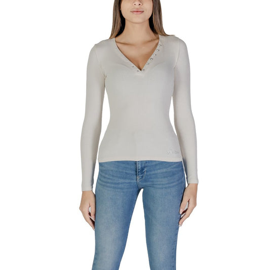Guess Cremefarbenes Viskose-Langarmshirt