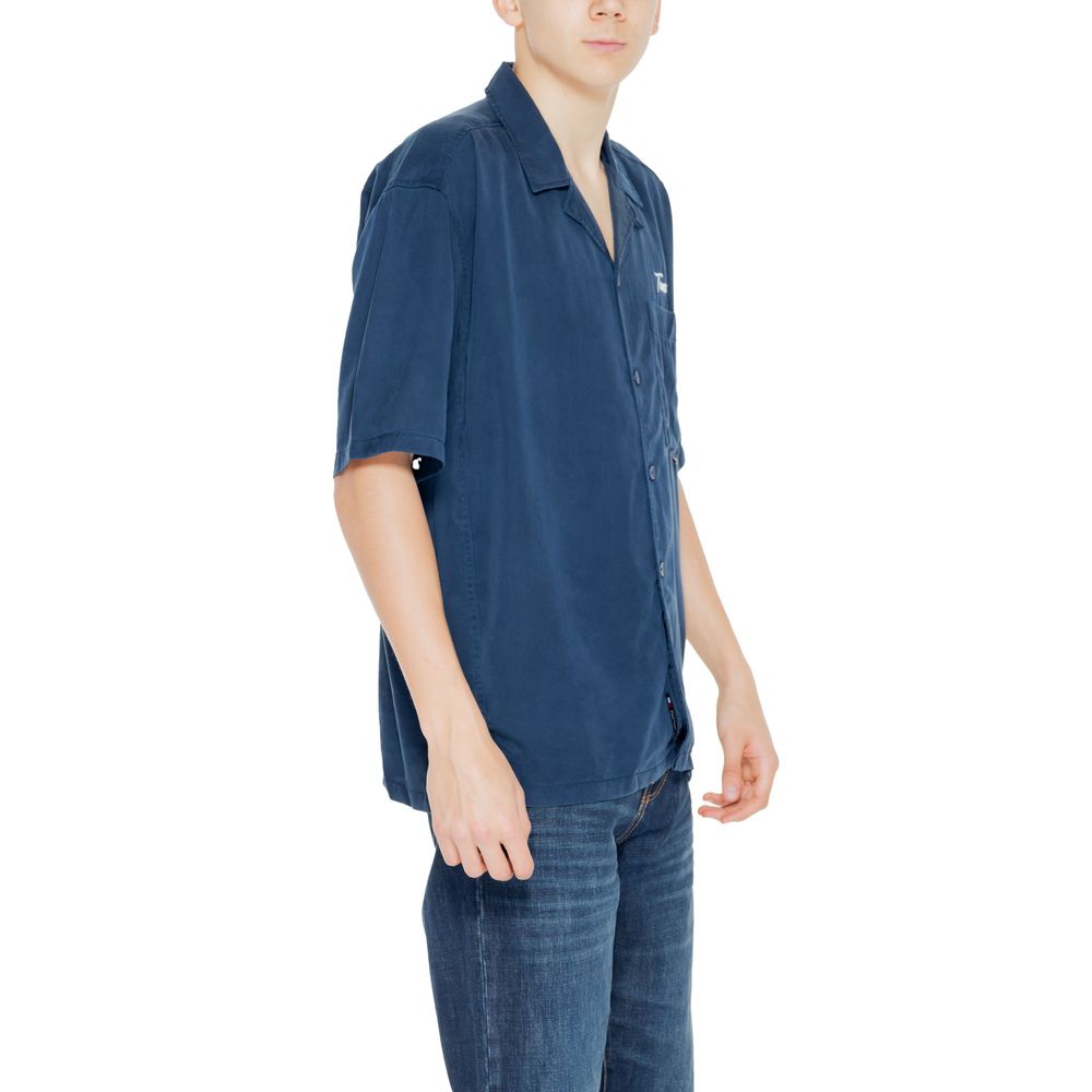 Tommy Hilfiger Jeans Blaues Lyocell-Kurzarmhemd