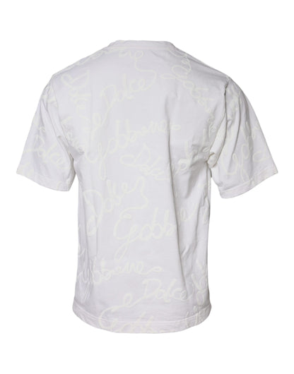 Dolce & Gabbana Weißes T-Shirt mit Rundhalsausschnitt und Logodruck aus Baumwolle