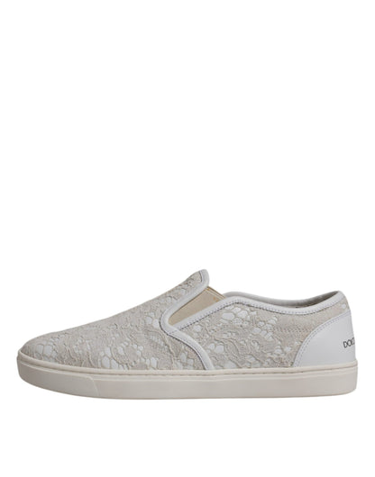 Dolce & Gabbana Weiß Floral Spitze Slip On Loafers Schuhe