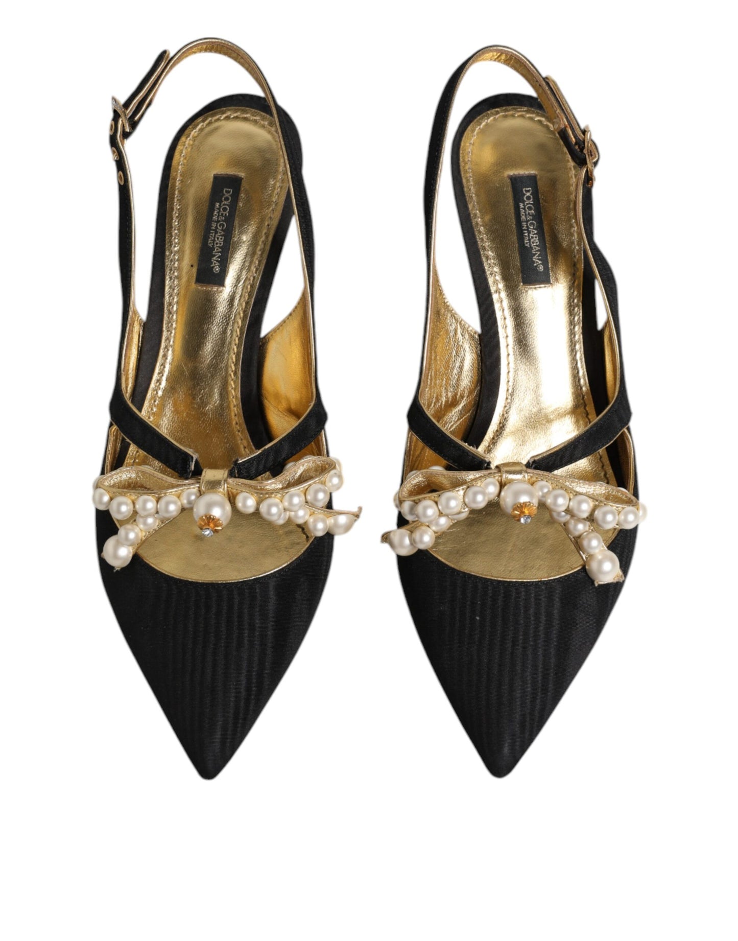 Dolce & Gabbana Schwarz Leder Faux Perlen Slingbacks Schuhe