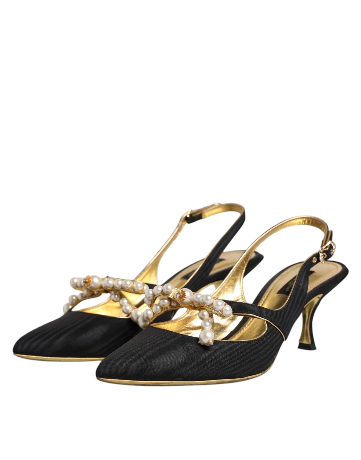 Dolce & Gabbana Schwarz Leder Faux Perlen Slingbacks Schuhe