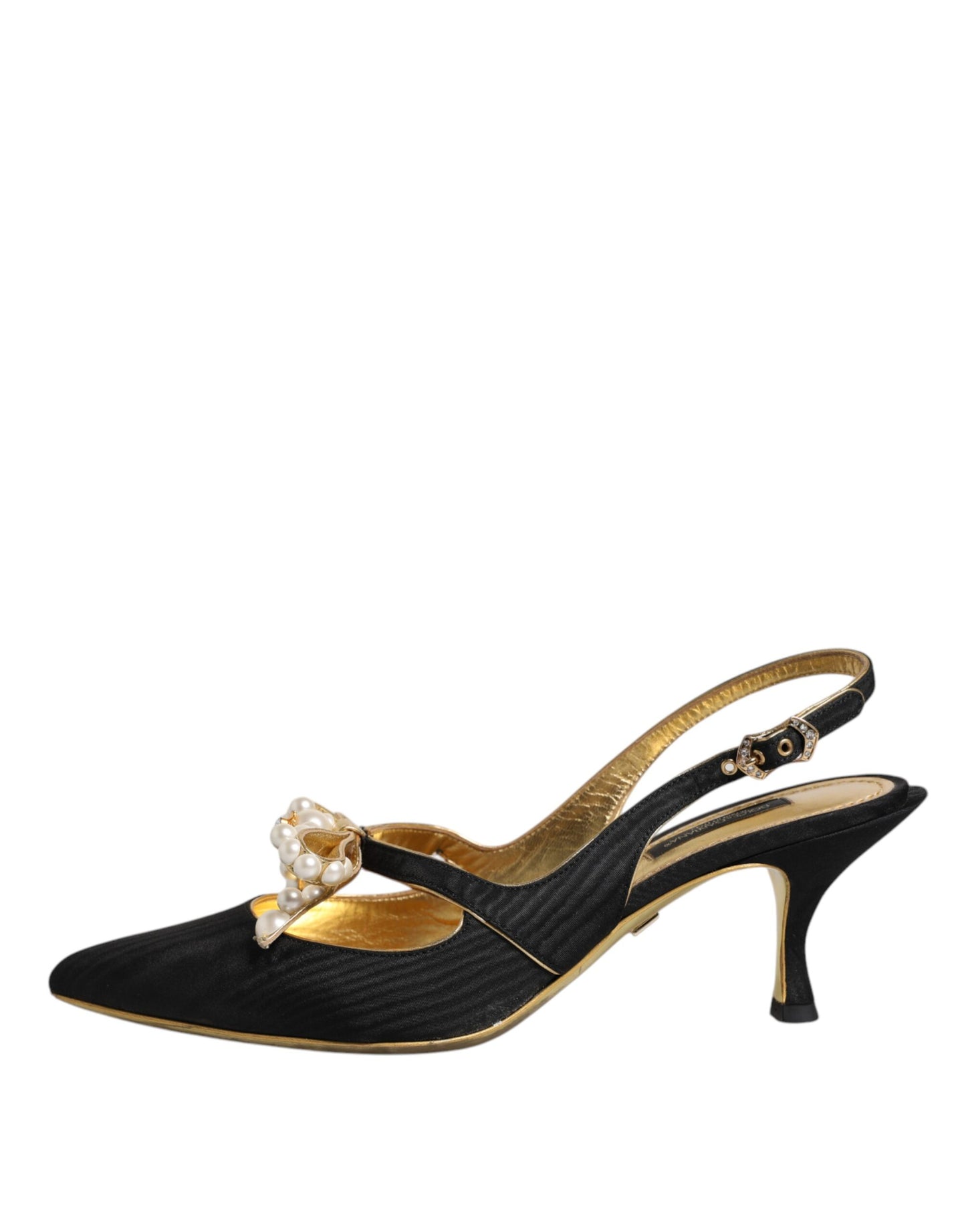 Dolce & Gabbana Schwarz Leder Faux Perlen Slingbacks Schuhe
