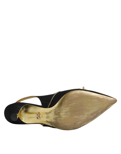 Dolce & Gabbana Schwarz Leder Faux Perlen Slingbacks Schuhe
