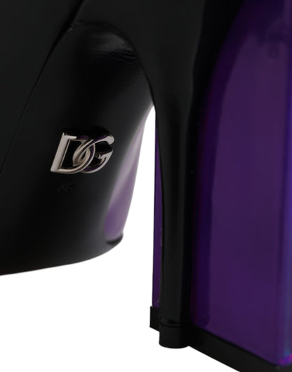 Dolce & Gabbana Lila Schwarz Spitzstiefel Schuhe