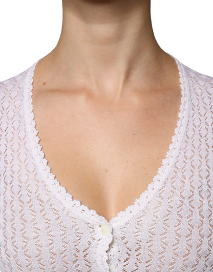 Dolce & Gabbana Weißer Seidenstrickpullover mit Knopfleiste