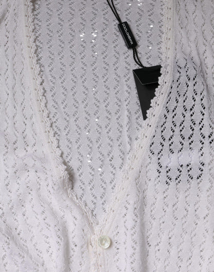 Dolce & Gabbana Weißer Seidenstrickpullover mit Knopfleiste