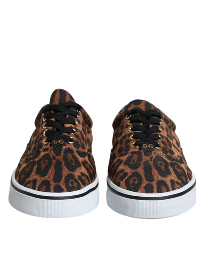 Dolce & Gabbana Braun Leopard Logo Print Baumwolle Turnschuhe Schuhe