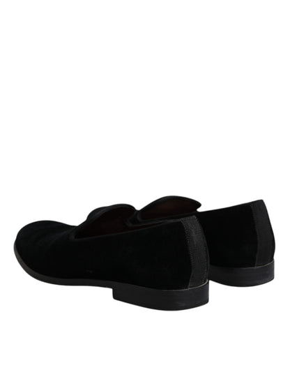 Dolce & Gabbana Schwarzer Samt Loafers Formal Männer Kleid Schuhe