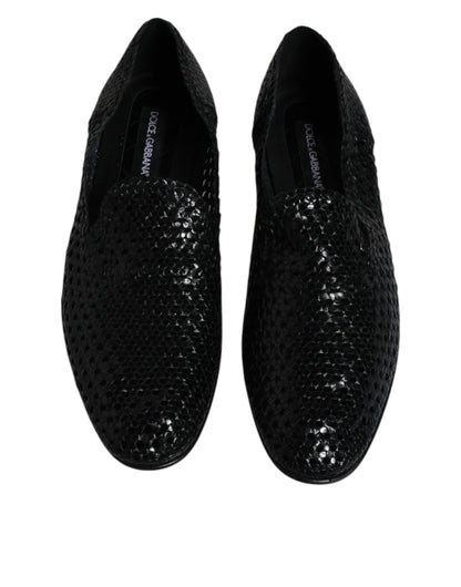 Dolce & Gabbana Schwarze gewebte Leder Slipper Schuhe