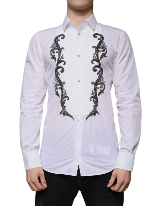Dolce & Gabbana Weißes Slim Fit Barock GOLD Herren-Hemd