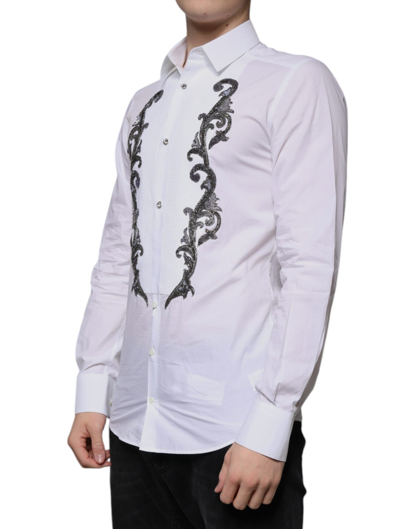 Dolce & Gabbana Weißes Slim Fit Barock GOLD Herren-Hemd