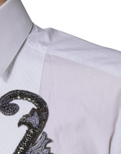 Dolce & Gabbana Weißes Slim Fit Barock GOLD Herren-Hemd