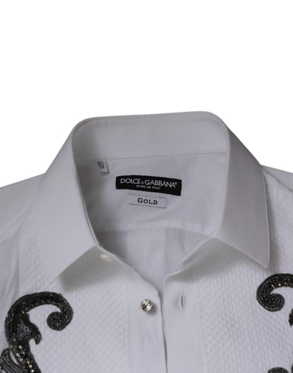 Dolce & Gabbana Weißes Slim Fit Barock GOLD Herren-Hemd