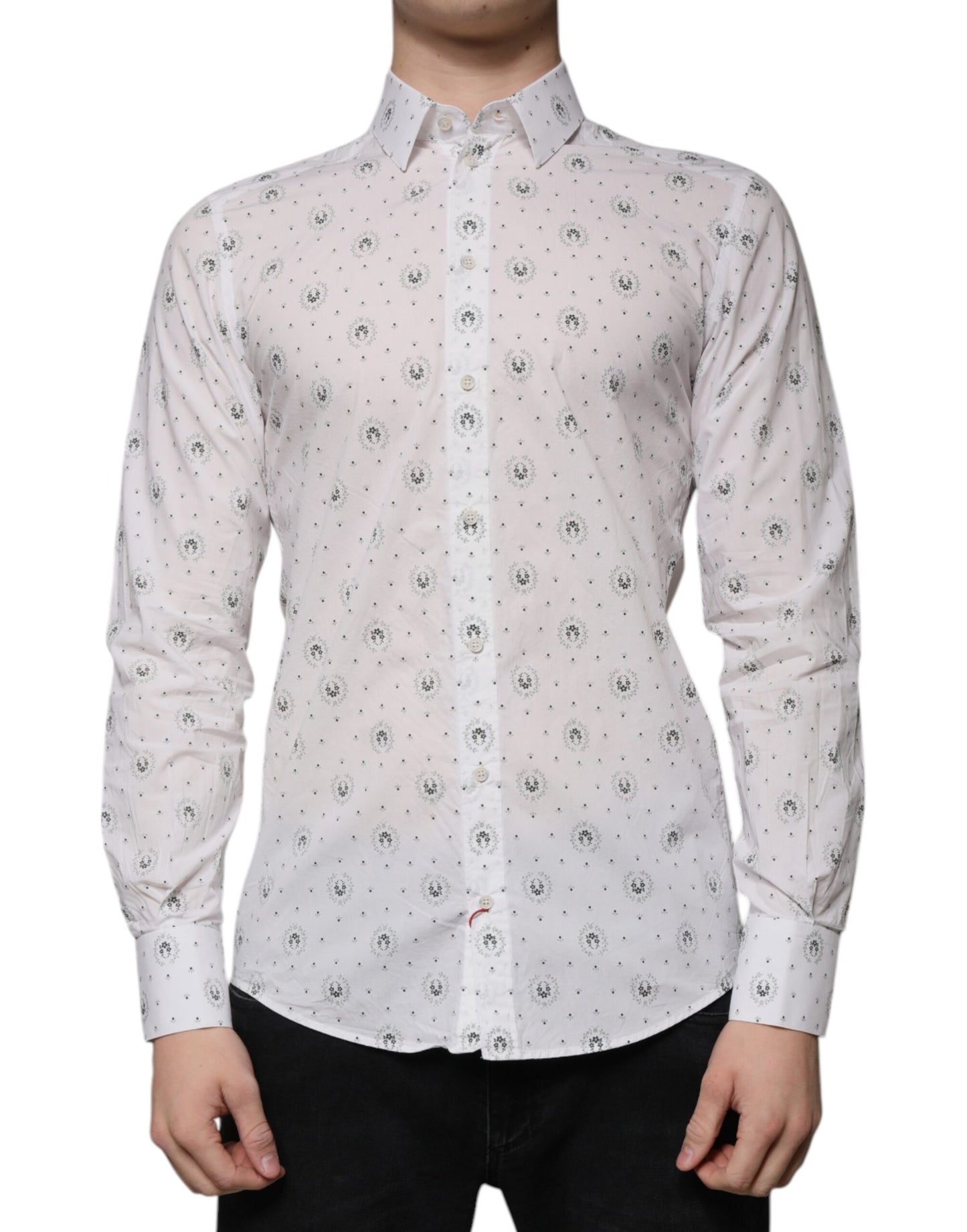 Dolce & Gabbana Weißes bedrucktes Slim Fit Hemd aus Baumwolle für Männer