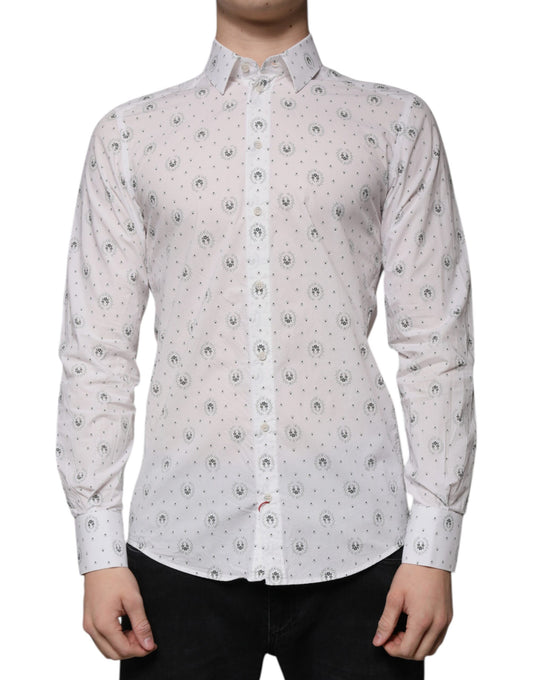 Dolce & Gabbana Weißes bedrucktes Slim Fit Hemd aus Baumwolle für Männer