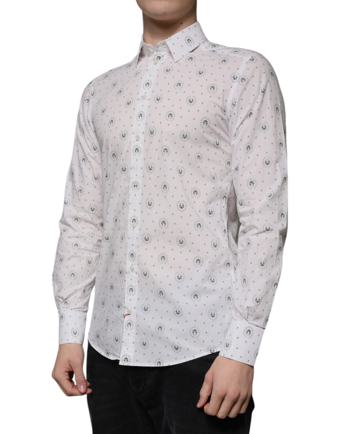 Dolce & Gabbana Weißes bedrucktes Slim Fit Hemd aus Baumwolle für Männer