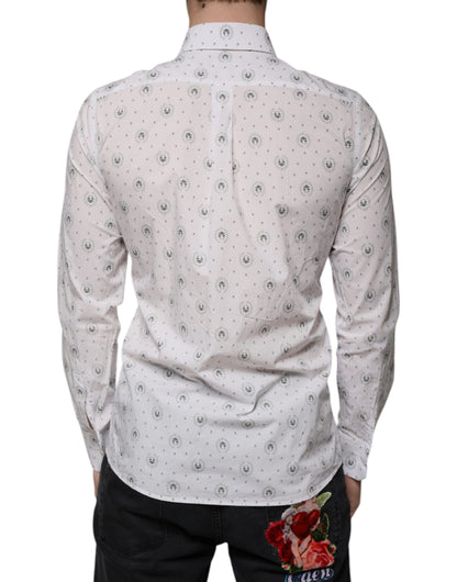 Dolce & Gabbana Weißes bedrucktes Slim Fit Hemd aus Baumwolle für Männer