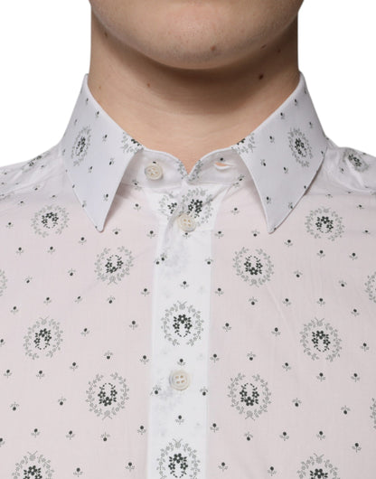 Dolce & Gabbana Weißes bedrucktes Slim Fit Hemd aus Baumwolle für Männer