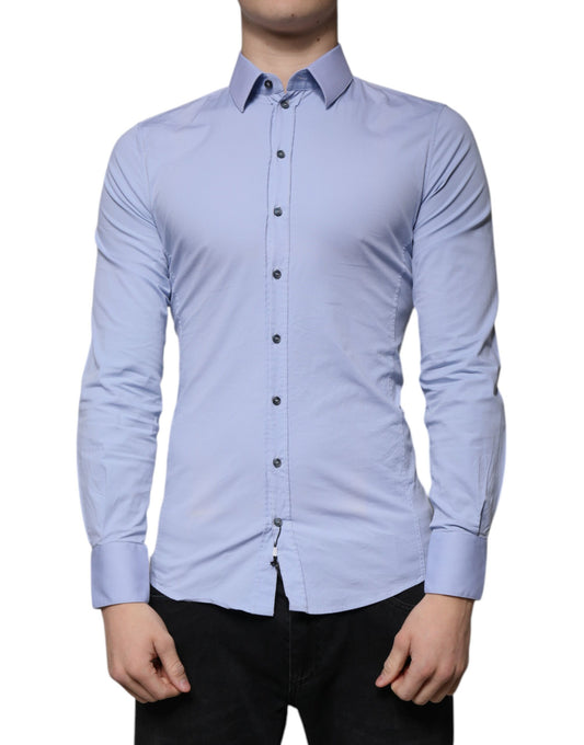 Dolce & Gabbana Hellblaues Baumwollhemd SICILIA Slim Fit