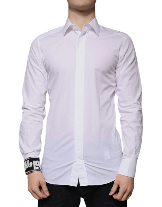 Dolce & Gabbana Weißes Slim Fit GOLD Herrenhemd aus Baumwolle