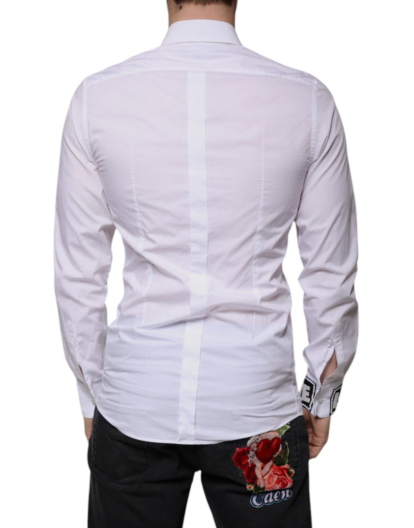 Dolce & Gabbana Weißes Slim Fit GOLD Herrenhemd aus Baumwolle