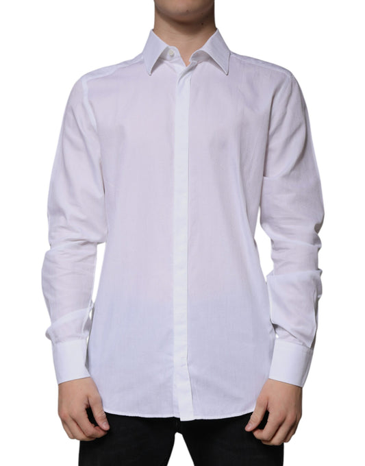 Dolce & Gabbana Weißes Baumwollhemd Slim Fit Formal GOLD Dress Shirt