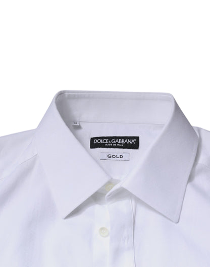 Dolce & Gabbana Weißes Baumwollhemd Slim Fit Formal GOLD Dress Shirt