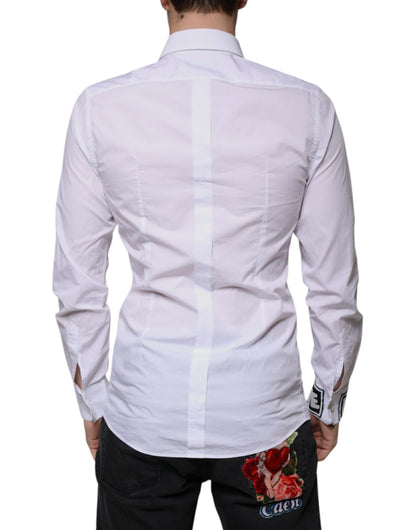Dolce & Gabbana Weißes Slim Fit Herrenhemd GOLD aus Baumwolle