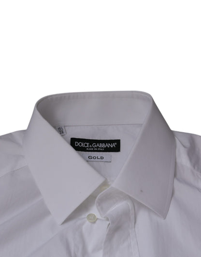 Dolce & Gabbana Weißes Slim Fit Herrenhemd GOLD aus Baumwolle