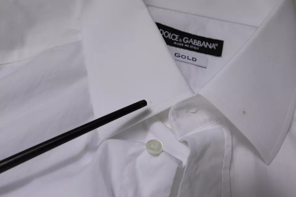 Dolce & Gabbana Weißes Slim Fit Herrenhemd GOLD aus Baumwolle