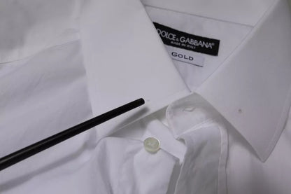 Dolce & Gabbana Weißes Slim Fit Herrenhemd GOLD aus Baumwolle