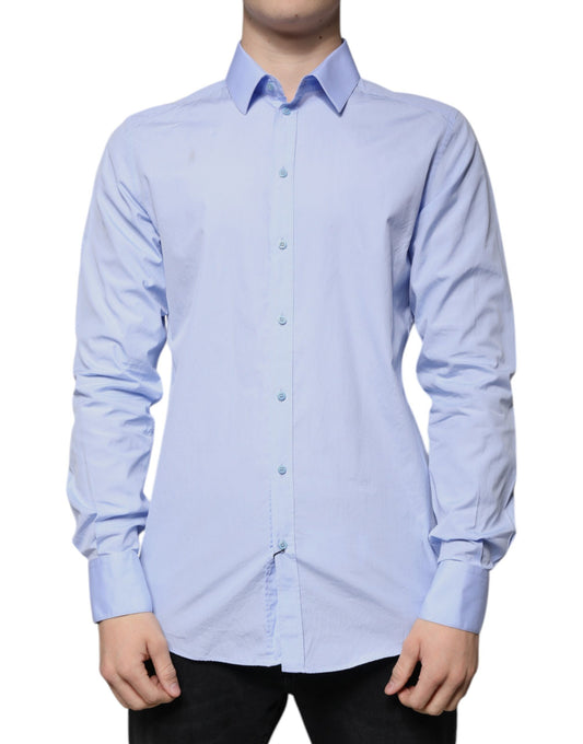 Dolce & Gabbana Hellblaues Slim Fit GOLD Herrenhemd aus Baumwolle