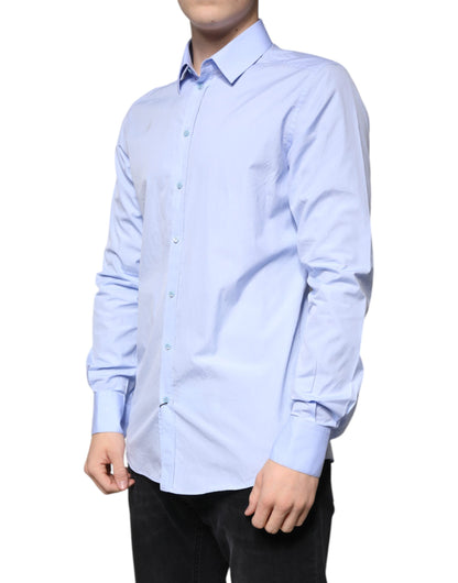 Dolce & Gabbana Hellblaues Slim Fit GOLD Herrenhemd aus Baumwolle