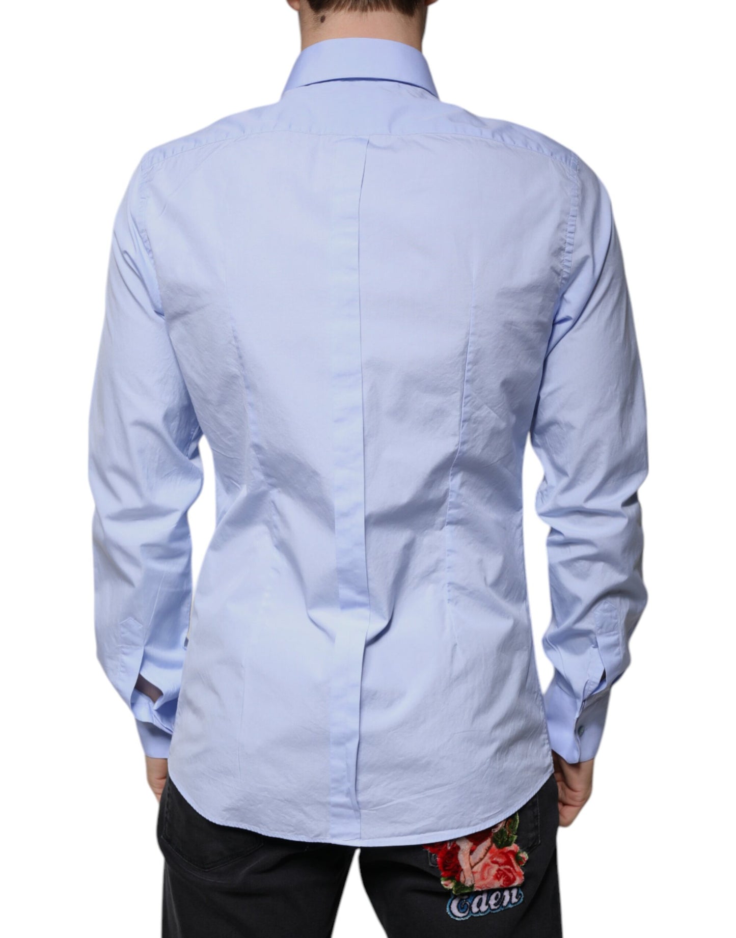 Dolce & Gabbana Hellblaues Slim Fit GOLD Herrenhemd aus Baumwolle