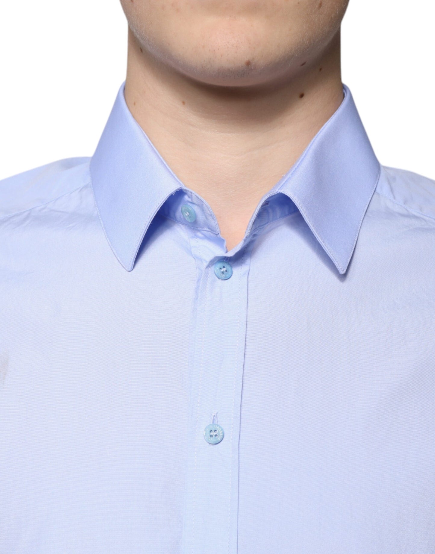Dolce & Gabbana Hellblaues Slim Fit GOLD Herrenhemd aus Baumwolle