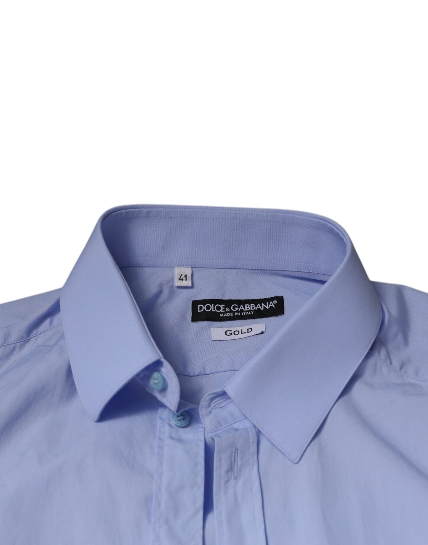 Dolce & Gabbana Hellblaues Slim Fit GOLD Herrenhemd aus Baumwolle