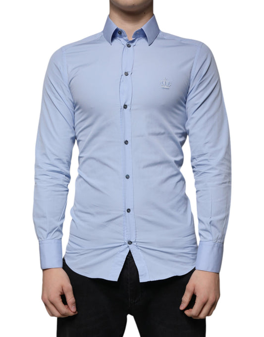 Dolce & Gabbana Hellblaues Slim Fit GOLD Hemd aus Baumwolle