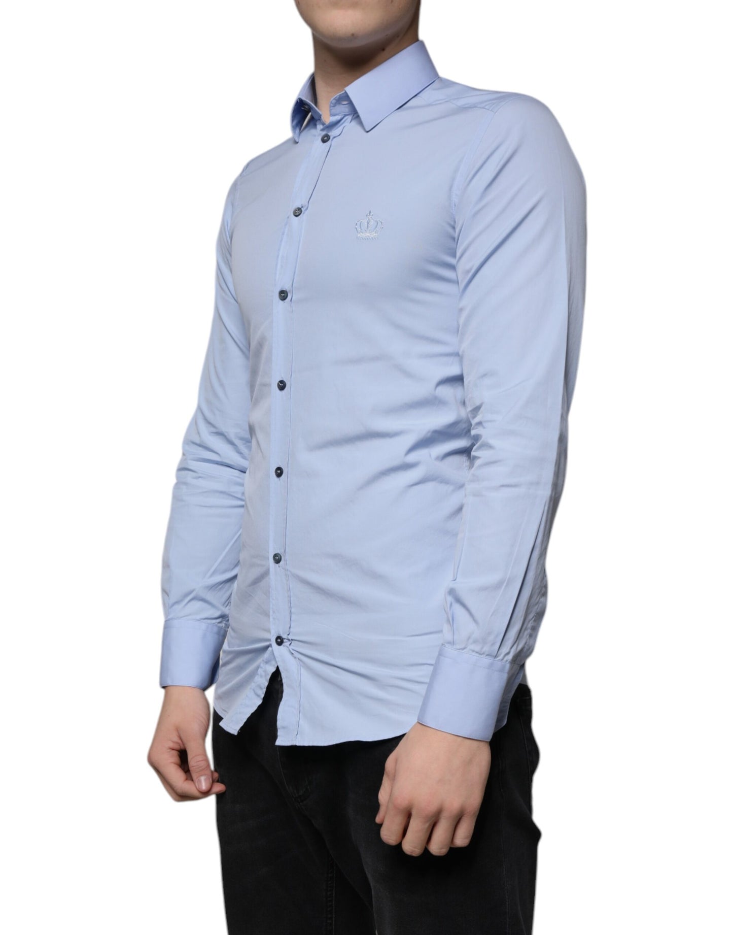 Dolce & Gabbana Hellblaues Slim Fit GOLD Hemd aus Baumwolle