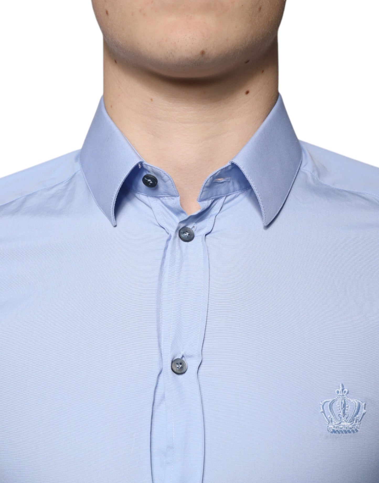 Dolce & Gabbana Hellblaues Slim Fit GOLD Hemd aus Baumwolle