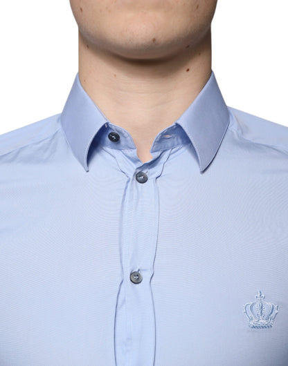 Dolce & Gabbana Hellblaues Slim Fit GOLD Hemd aus Baumwolle