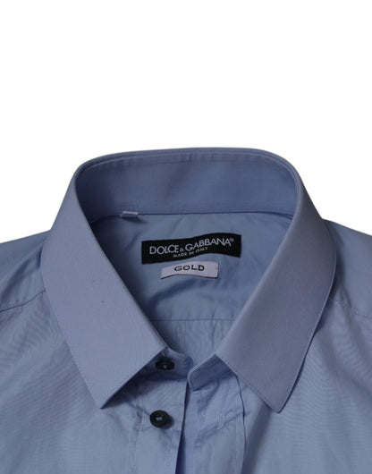 Dolce & Gabbana Hellblaues Slim Fit GOLD Hemd aus Baumwolle