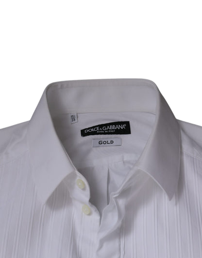 Dolce & Gabbana Weißes Lätzchen Baumwolle Popeline GOLD Herren Hemd
