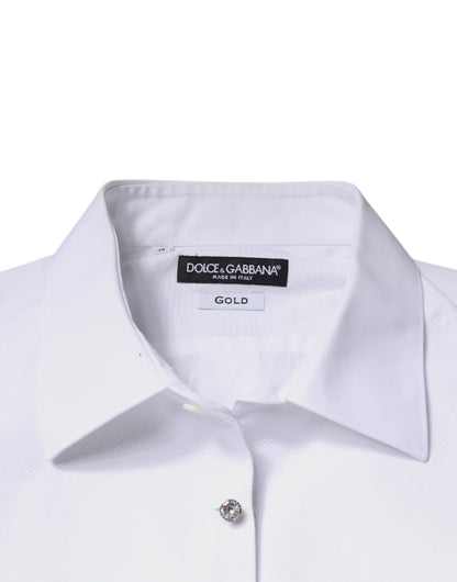 Dolce & Gabbana Weißes Lätzchen Baumwolle Popeline GOLD Herren Hemd
